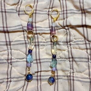 Long Elegant Handmade Rainbow Fluorite Drop Earrings